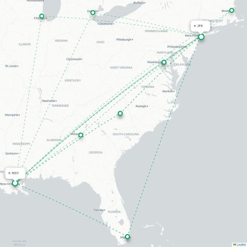 Nassau - New York kaart van rechtstreekse vlucht