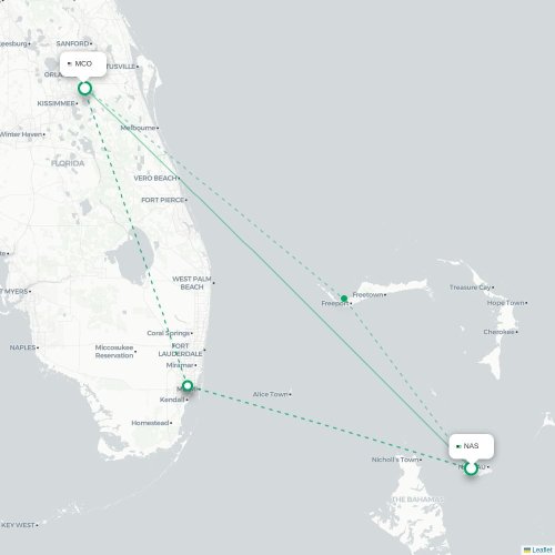Nassau - Orlando kaart van rechtstreekse vlucht