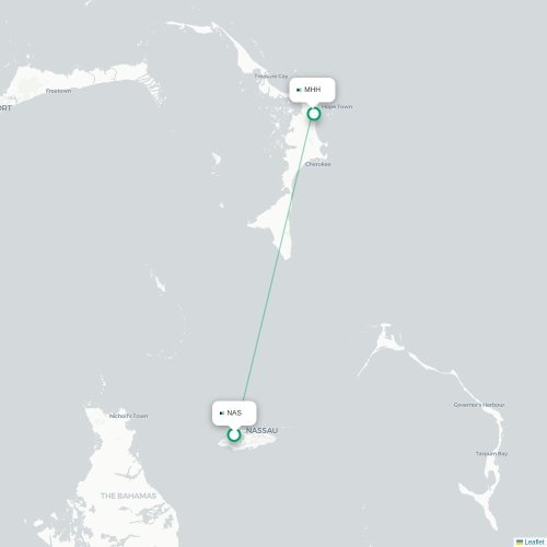 Mapa lotu bezpośredniego Nassau – Marsh Harbour