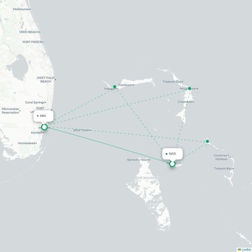 Nassau - Miami kaart van rechtstreekse vlucht