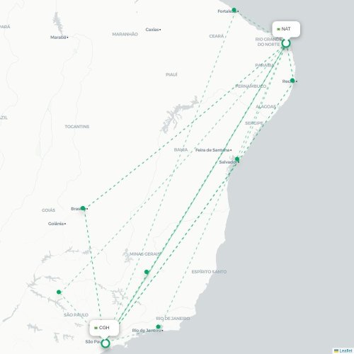 Mapa de vuelo directo Natal - São Paulo