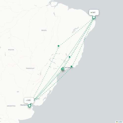 Mapa lotu bezpośredniego Natal – Buenos Aires