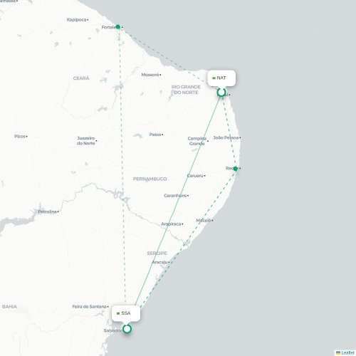 Mapa lotu bezpośredniego Natal – Salvador