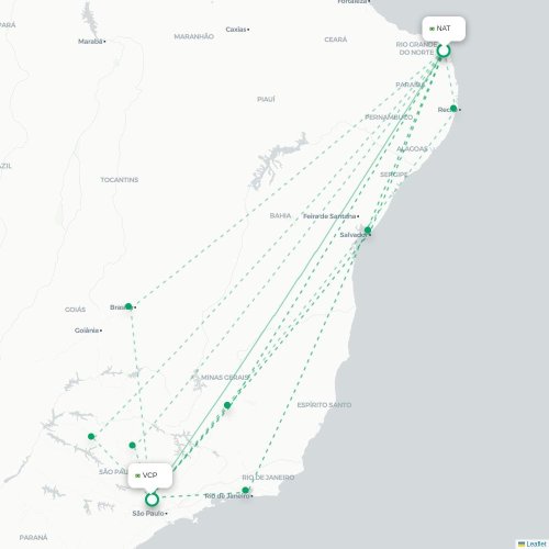 Mapa de vuelo directo Natal - São Paulo