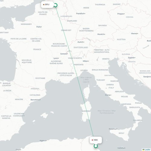 Mapa lotu bezpośredniego Enfidha – Bruksela