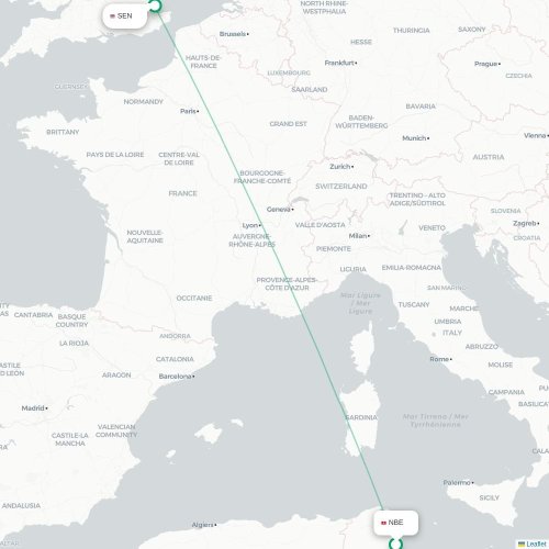 Mapa lotu bezpośredniego Enfidha – Londyn