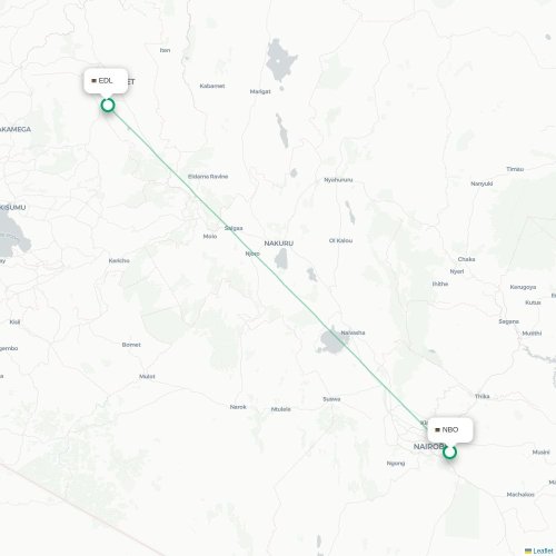 Mapa de vuelo directo Nairobi - Eldoret
