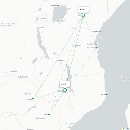 Nairobi - Lilongwe carte du vol direct