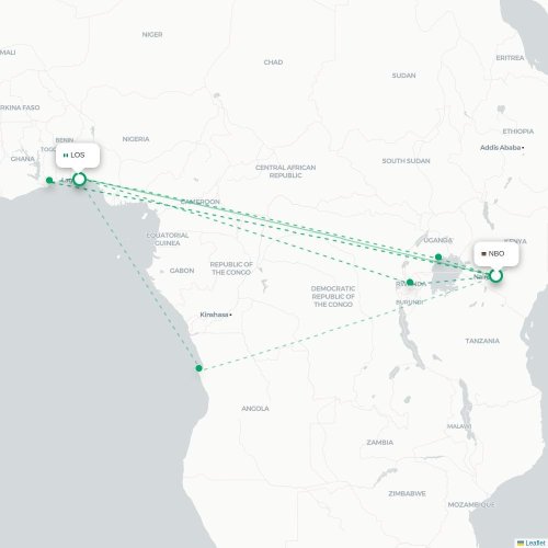 Mapa de vuelo directo Nairobi - Lagos
