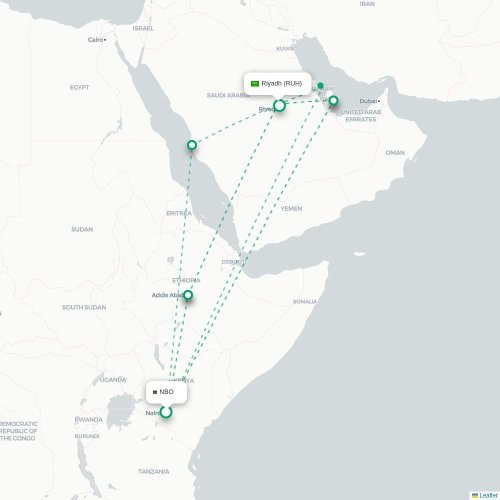 Nairobi - Riyadh karta över direktflyg