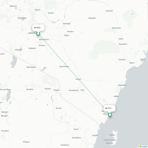 Mapa de vuelo directo Nairobi - Ukunda