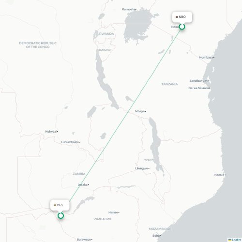 Mapa lotu bezpośredniego Nairobi – Victoria Falls