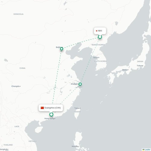 Mapa lotu bezpośredniego Baishan – Kanton