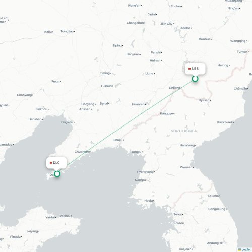 Mapa lotu bezpośredniego Baishan – Dalian