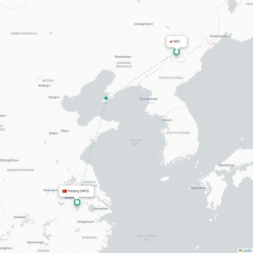 Mapa lotu bezpośredniego Baishan – Nankin