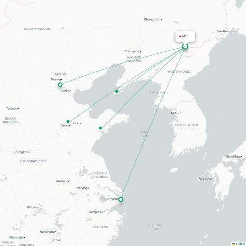 Mapa lotu bezpośredniego Baishan – Ningbo