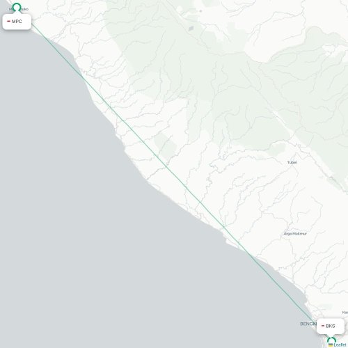 Mapa lotu bezpośredniego Nabire – Makasar