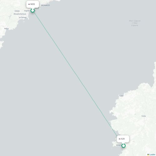 Mapa lotu bezpośredniego Nicea – Ajaccio