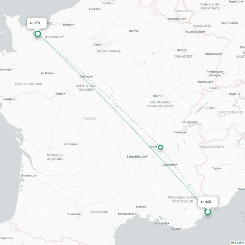Mapa de vuelo directo Niza - Caen