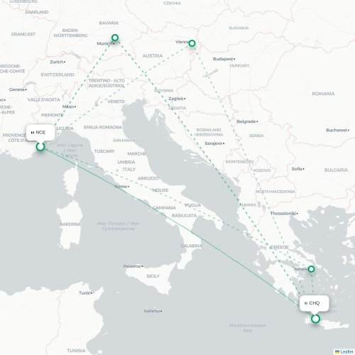 Mapa de vuelo directo Niza - La Canea