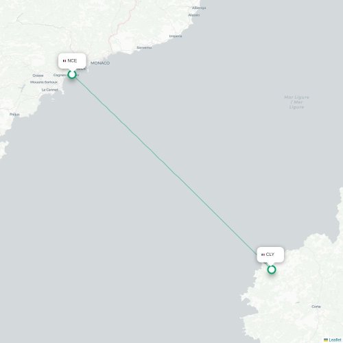Mapa de vuelo directo Niza - Calvi