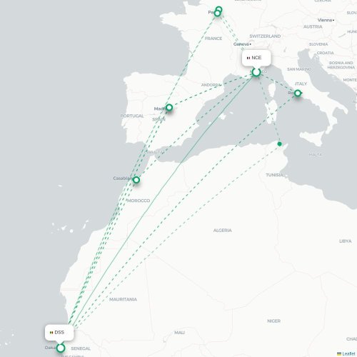 Nice - Dakar kaart van rechtstreekse vlucht