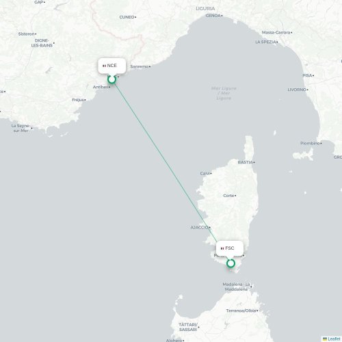Mapa lotu bezpośredniego Nicea – Figari