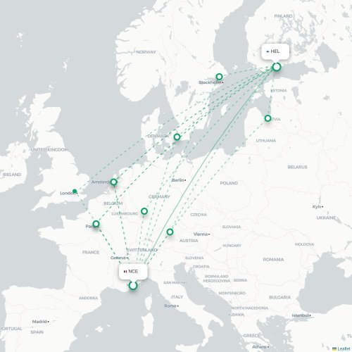 Mapa de vuelo directo Niza - Helsinki