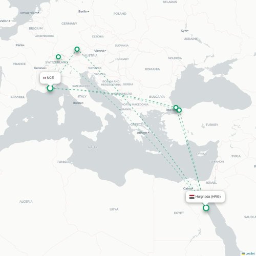Mapa de vuelo directo Niza - Hurgada