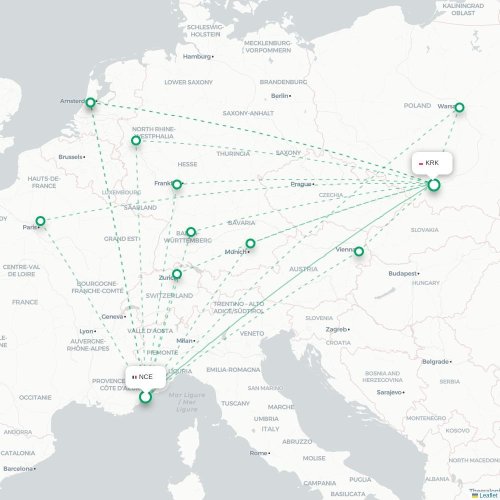 Nice - Cracovie carte du vol direct
