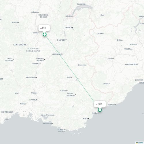 Mapa lotu bezpośredniego Nicea – Lyon