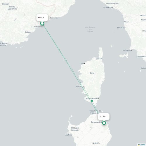 Mapa de vuelo directo Niza - Olbia