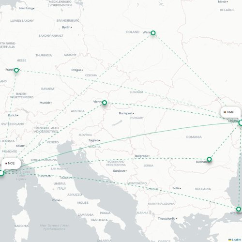 Mapa de vuelo directo Niza - Chişinău