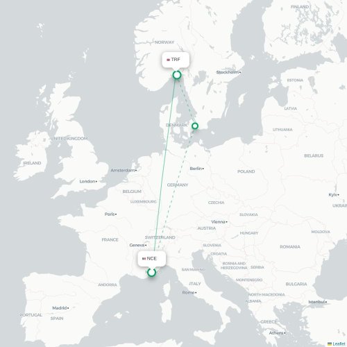 Mapa de vuelo directo Niza - Oslo