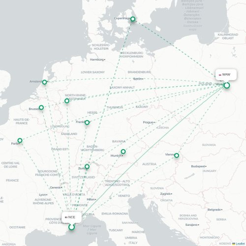 Nice - Varsovie carte du vol direct