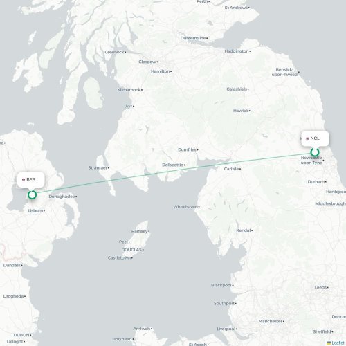 Mapa de vuelo directo Newcastle-upon-Tyne - Belfast