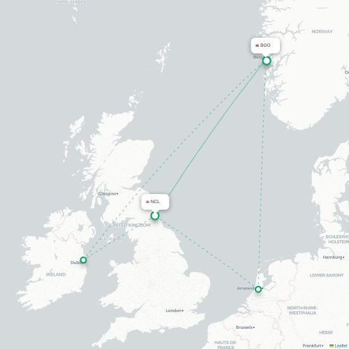 Mapa de vuelo directo Newcastle-upon-Tyne - Bergen