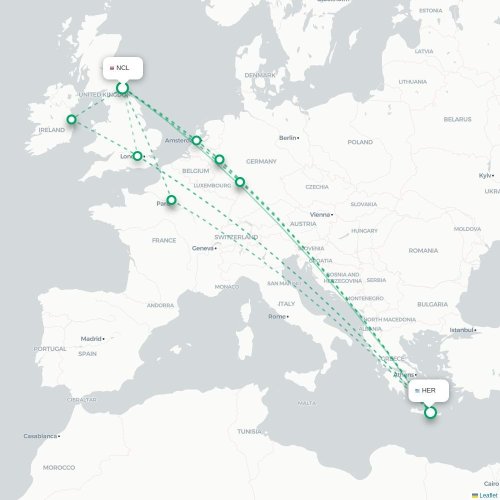 Mapa de vuelo directo Newcastle-upon-Tyne - Heraclión