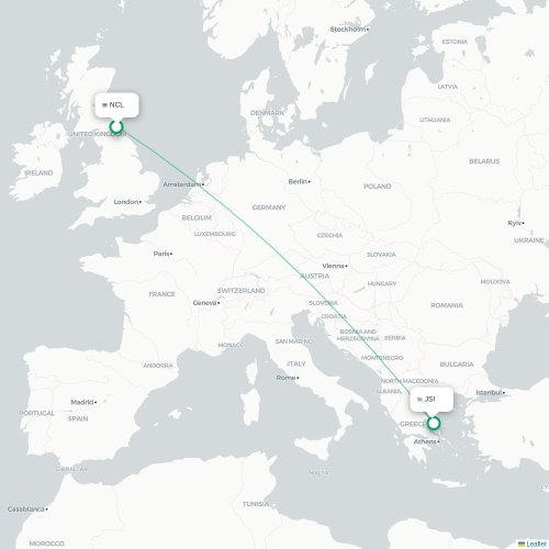 Mapa de vuelo directo Newcastle-upon-Tyne - Scíathos