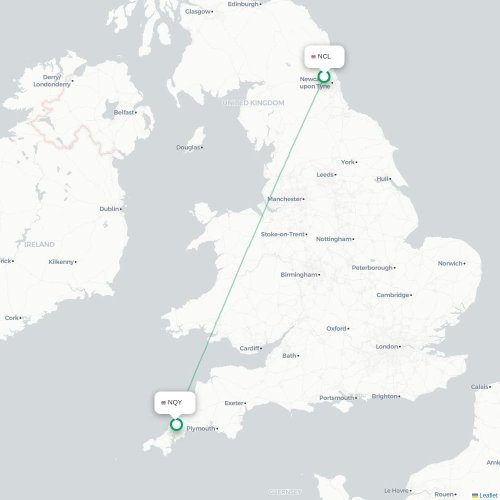 Mapa de vuelo directo Newcastle-upon-Tyne - Newquay