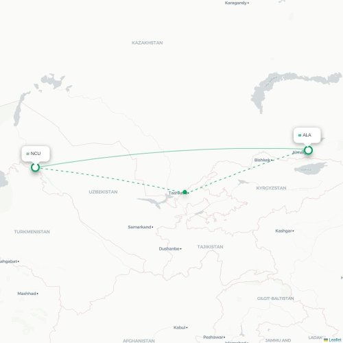 Mapa de vuelo directo Nukus - Almatý