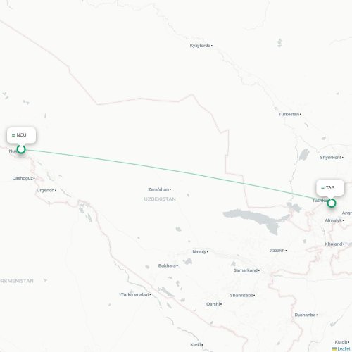 Mapa de vuelo directo Nukus - Taskent