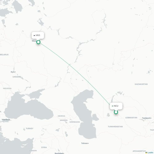 Mapa de vuelo directo Nukus - Moscú