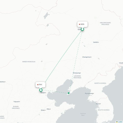 Mapa lotu bezpośredniego Qiqihar – Pekin