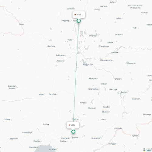 Mapa lotu bezpośredniego Qiqihar – Shenyang