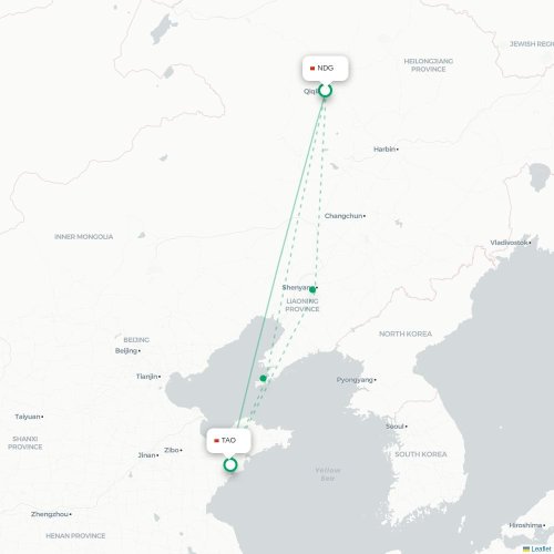 Mapa lotu bezpośredniego Qiqihar – Qingdao
