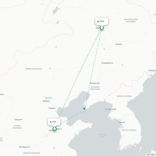 Mapa lotu bezpośredniego Qiqihar – Jinan