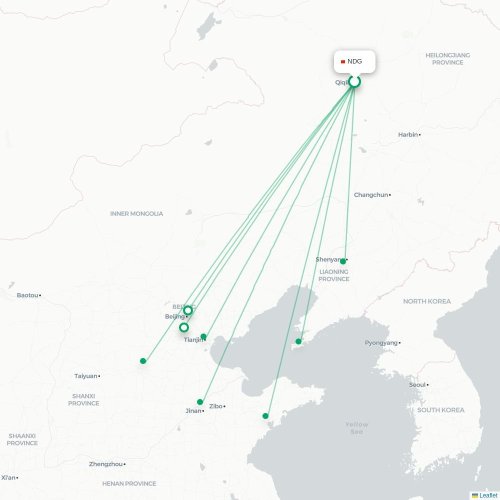 Mapa lotu bezpośredniego Qiqihar – Shijiazhuang
