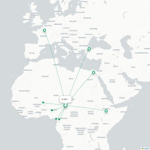 Mapa de vuelo directo Yamena - Duala