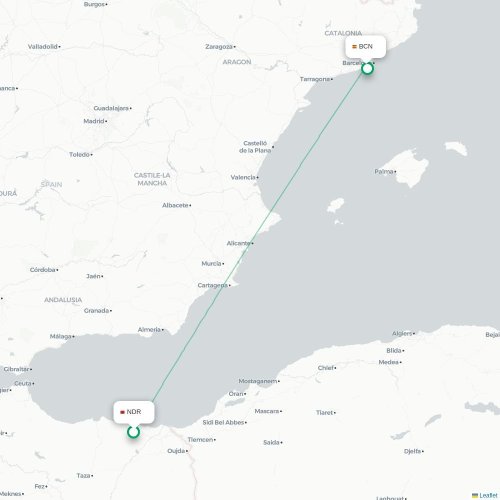 Nador - Barcelone carte du vol direct